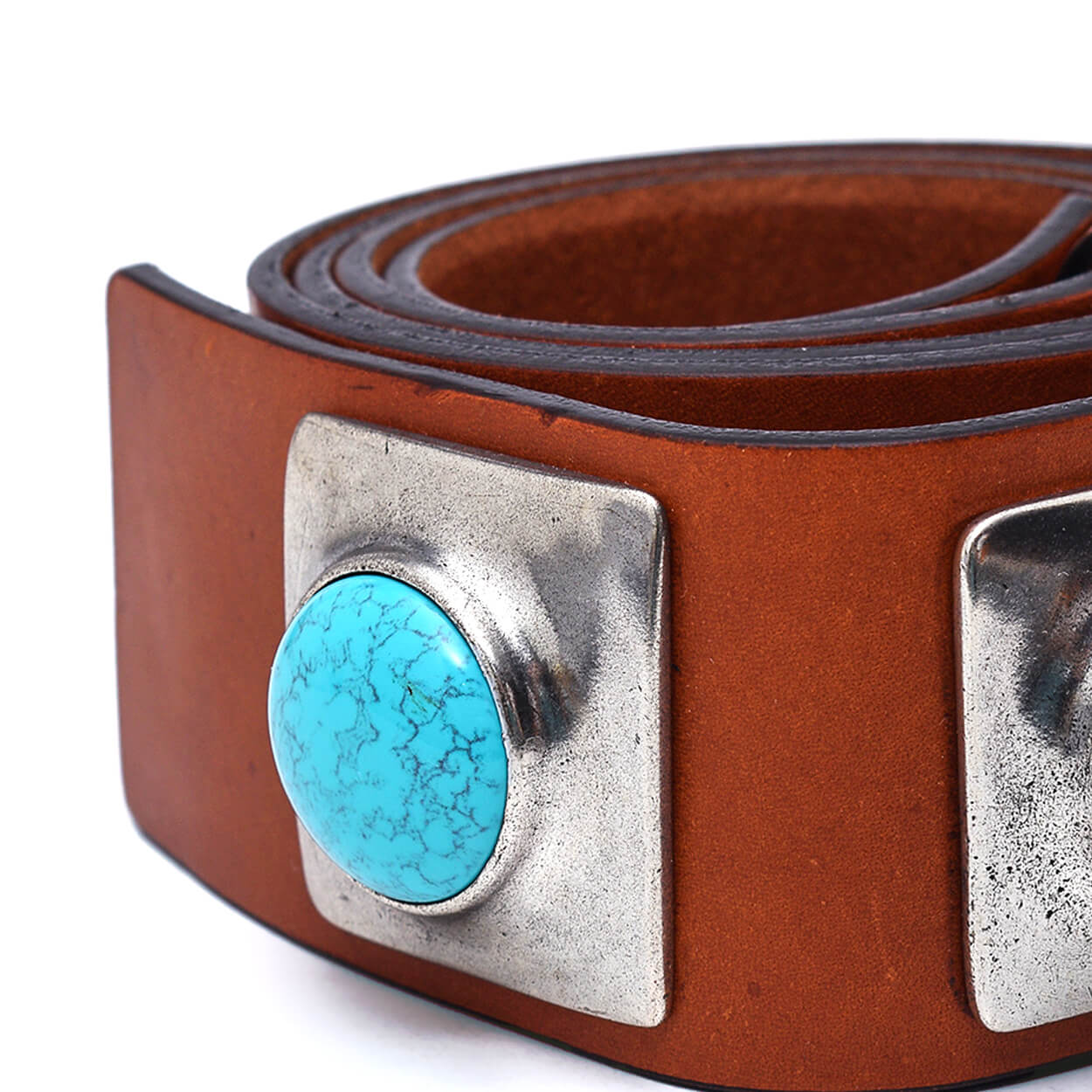 Etro- Brown Calf Leather Turquoise Gemstone Detailed Silver Toned Belt   34||85